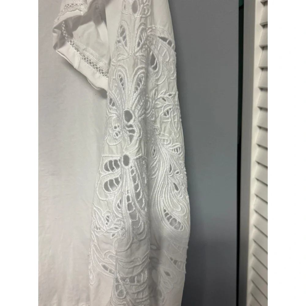 J.Crew‎ White Cotton Lace Trim Ruffle Sleeve Broderie Anglaise Blouse Top M